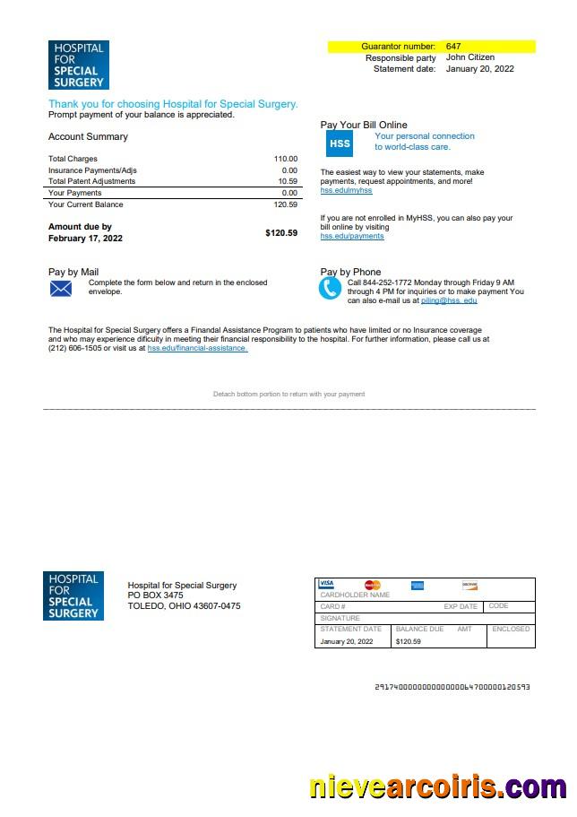 USA Ohio Hospital For Special Surgery utility bill